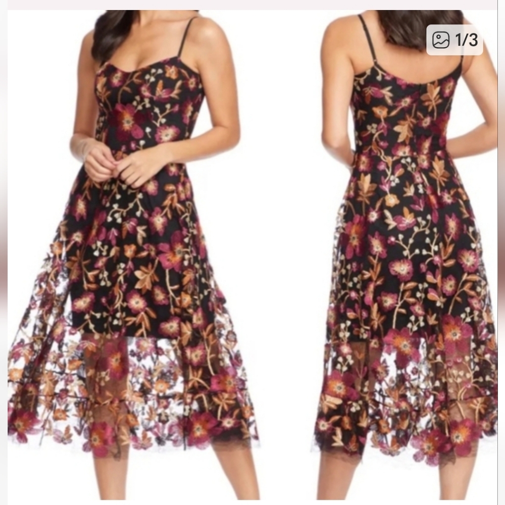 NWOT DRESS THE POPULATION UMA FLORAL EMBROIDERED LACE DRESS , SZ:LARGE
